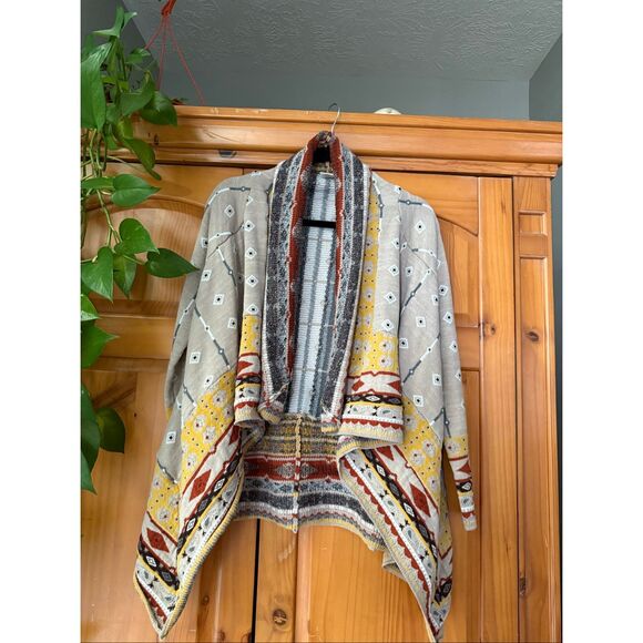“Freeway Southwestern Boho Open Front Knit Cardigan – Beige Yellow Rustic SZ Sma - Picture 4 of 12